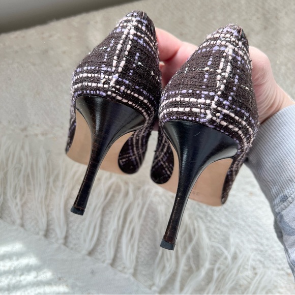 Manolo Blahnik Heels BB Tweed Brown Purple Pink Pointed Toe Dress Shoes 8.5 - Picture 5 of 7